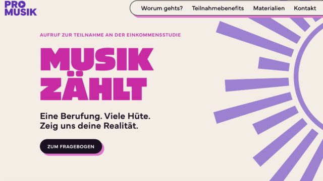 pro musik studie musik zaehlt aufruf zur teilnahme.jpg Soll die Realität freier Musikschaffender umfassend erfassen: die Studie Musik zählt, die der Verband der freischaffenden Musiker:innen, Pro Musik, am 5. Oktober auf seinen Onlineseiten startete. Foto: promusikverband.de/musikzaehlt